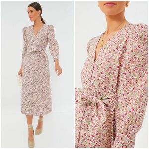 Tuckernuck Hyacinth House Pink Red Floral Nellie Maxi Dress 100% Cotton Size L